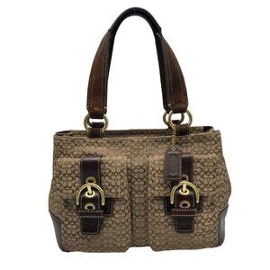 Coach Dark Brown & Khaki Monogram Canvas Vintage Soho Satchel Bag 3646